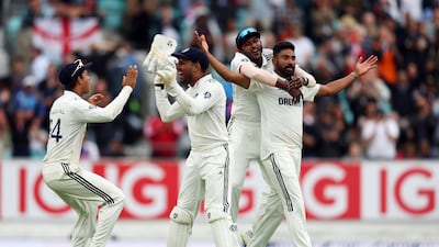 Mohammad Siraj celebrates with teammates after taking the final wicket of England's Gus Atkinson. Reuters