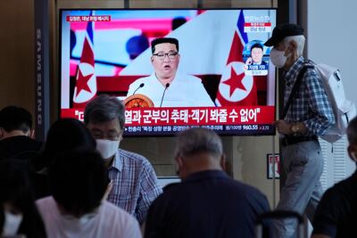 A TV broadcasting North Korea leader Kim Jong Un, at Seoul Railway Station in South Korea on Thursday, as he unleashed fiery rhetoric against rivals he says are pushing the Korean Peninsula to the brink of war. AP