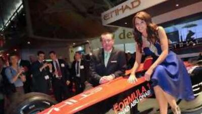 Dannii Minogue visits Etihad's stand at WTM in London.
