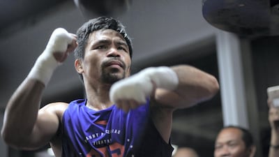 Eight-division boxing champion and Philippine Senator Manny Pacquiao trains for his upcoming fight against Adrien Broner at the Elorde Boxing Gym in Pasay City, Metro Manila. Jake Verzosa for The National