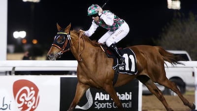 Richard Mullen, riding Loraa, takes first place in one of The President Cup races at the Abu Dhabi Equestrian Club on February 13, 2017. Delores Johnson / The National