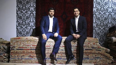 Walied and Maywand Jabarkhyl at the Fatima bint Mohammed bin Zayed Initiative showroom in Dubai this week. Their father proposed investing in Afghan women 10 years ago. Sarah Dea / The National