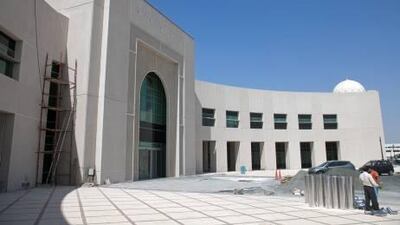 The main entrance to the 210-bed University Hospital within the medical campus of the University of Sharjah in Sharjah.