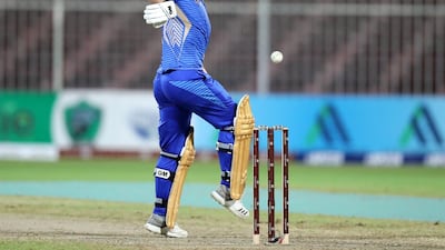 Ryan ten Doeschate of the Balkh Legends gets his hand hit during the game between Kandahar Knights and Balkh Legends in the Afghanistan Premier League.