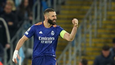 Karim Benzema celebrates after scoring Real Madrid's third goal. AP