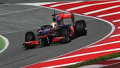 Lewis Hamilton takes his McLaren-Mercedes through a corner at the Circuit de Catalunya.