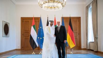 Sheikh Mohamed bin Zayed shakes hands with Frank-Walter Steinmeier. AFP