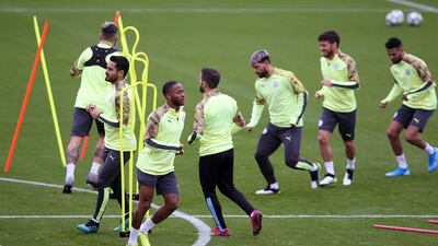 The Manchester City squad training ahead of their Champions League clash against Dinamo Zagreb on Tuesday. PA