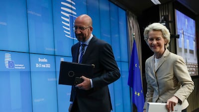 EU chiefs Charles Michel and Ursula von der Leyen announced the conclusions of a two-day Brussels summit. EPA