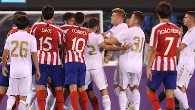 The match proved feisty as players clashed in the second half. Reuters