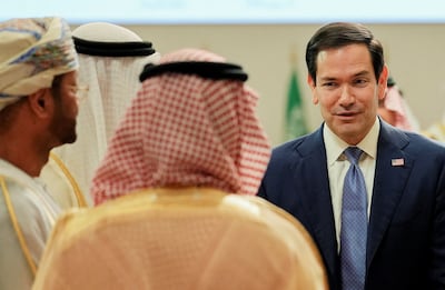 US Secretary of State Marco Rubio speaks with the foreign ministers of Arab states in Bahrain. Reuters