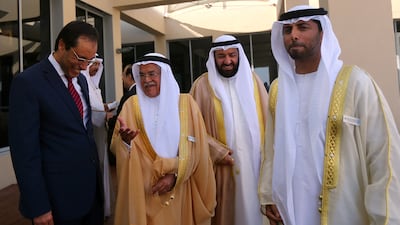 Mr Al Mazrouei with Ali Al Naimi, Saudi Oil Minister, and Ali Saleh al Omair, his Kuwaiti counterpart, at the opening session of the Arab Energy Conference in Abu Dhabi, 2014. AFP