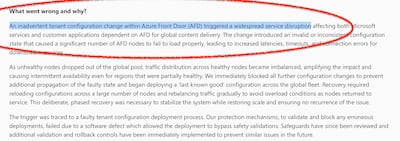 Microsoft said that a "tenant configuration" caused an Azure cloud outage felt by hundreds of thousands of users around the world on Wednesday.