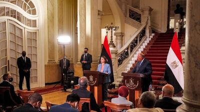 Egypt's Foreign Minister Sameh Shoukri and Najla El Mangoush give a joint press conference in the capital. AFP