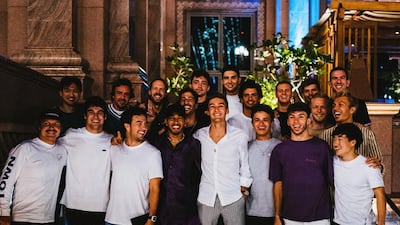 All 20 drivers from the current Formula One season enjoyed a dinner to celebrate Sebastian Vettel's retirement. Photo: Sir Lewis Hamilton / Instagram
