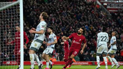 Liverpool's Mohamed Salah celebrates scoring. PA
