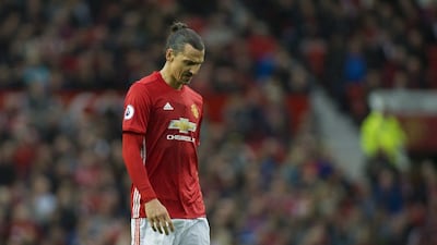 Manchester United's Zlatan Ibrahimovic reacts during the match against Burnley on Saturday. Peter Powell / EPA / October 29, 2016