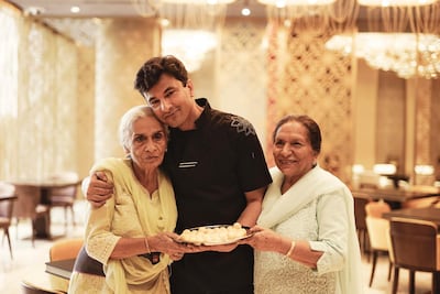 Vikas Khanna with his mother and grandmother at Kinara by Vikas Khanna. Courtesy JA Resorts & Hotels
