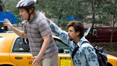 Adam Sandler (right) plays a former Israeli secret agent turned hairdresser in the comedy, You Don't Mess with the Zohan.