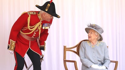 Britain's Queen Elizabeth II attends a military ceremony in the Quadrangle of Windsor Castle to mark her official birthday. Reuters