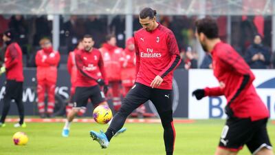 Milan's Zlatan Ibrahimovic warms up before the match. EPA