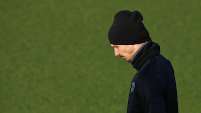 Zlatan Ibrahimovic of Paris Saint-Germain shown during the team’s training session on Monday ahead of their match against Shakhtar Dontesk. Benoit Tessier / Reuters