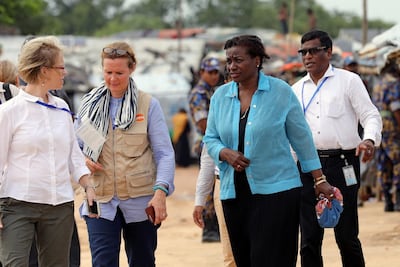 Natalia Kanem, executive director of the UN Population Fund, visits the Kutupalong refugee camp in Bangladesh. Reuters