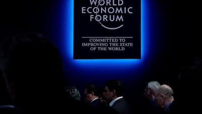 A logo of the World Economic Forum is seen as people attend WEF annual meeting in Davos. Denis Balibouse / Reuters