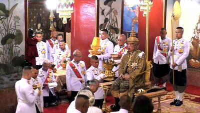 This screengrab shows Thailand's King Maha Vajiralongkorn as he was crowned during his coronation in Bangkok. AFP