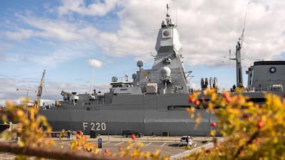 The German Navy frigate Hamburg docked in Copenhagen harbour will remain near the Danish capital for this week's EU summit. AFP