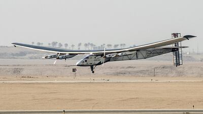 Solar Impulse 2 lands at Cairo International Airport for the penultimate stage of its world tour. Khaled Desouki / AFP