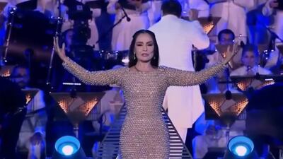 Rarely-seen Egyptian actress Sherihan makes an appearance on stage at the opening of the Grand Egyptian Museum. Photo: Instagram