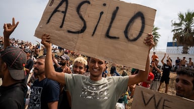 Migrants gathered for a protest on El Trampolin beach in Ceuta at the weekend. Getty Images