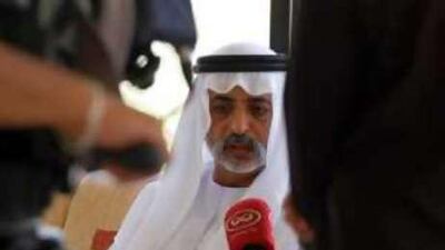 Shaikh Nahyan bin Mubarak Al Nahyan, Minister of Higher Education and Scientific Research, speaks to the press.