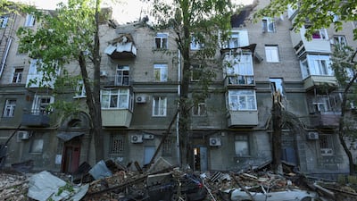 An apartment building hit by a Russian missile strike in Dnipro. Reuters