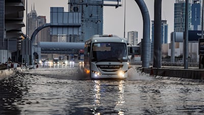 Aftermath of the heavy night time rains along the Mall Of The Emirates turnoof on Sheik Zayed Road Dubai. Antonie Robertson/The National
