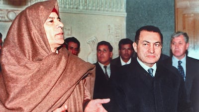 Mubarak with Muammar Qadaffi on January 18, 1996. AFP