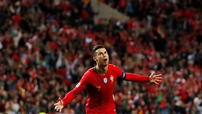 Ronaldo celebrates his hat-trick goal. Reuters