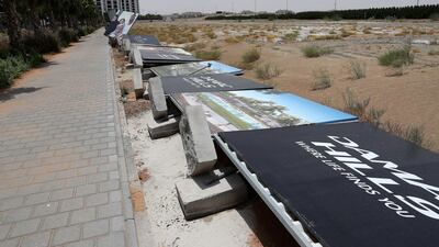 Downed barriers pictured on Monday morning
