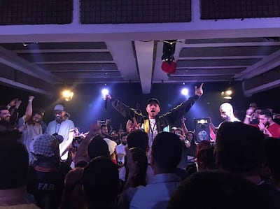 Chyno announcing the headline battle between Kalash and Al Darwish at this year's The Arena face-off. Adonis Bdaywi for Shure Middle East