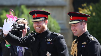 Britain's Prince Harry arrives with his best man Prince William at the West Door of St George's Chapel, Windsor Castle, in Windsor. Jane Barlow / AFP