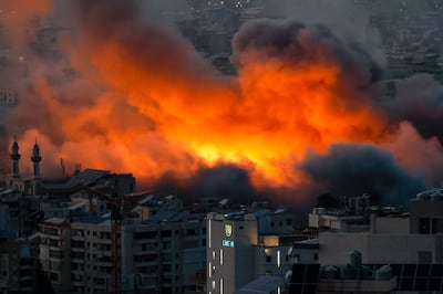 Smoke and flames rise after an Israeli air strike on Beirut's southern suburbs. EPA