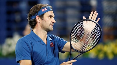 Roger Federer of Switzerland celebrates after winning his quarter final match against Marton Fucsovics of Hungary at Dubai Duty Free Tennis ATP Championships 2019 in Dubai. EPA