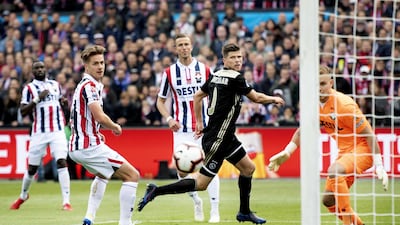 Klaas-Jan Huntelaar was twice on target in Ajax's 4-0 KNVB Cup final against Willem II. EPA