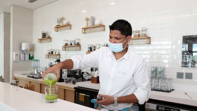 View of the restaurant at the ZOYA Health & Wellbeing Resort in Ajman. Pawan Singh / The National
