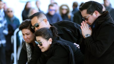 epaselect epa07129146 Aiyawatt Srivaddhanaprabha (R) and Aimon Srivaddhanaprabha (C), the son and wife of Leicester City's Thai chairman Vichai Srivaddhanaprabha react outside the King Power stadium in Leicester, Britain, 29 October 2018. According to reports on 27 October 2018, a helicopter of Leicester City owner Vichai Srivaddhanaprabha, has crashed and burst into flames outside King Power Stadium in Leicester after the Premier League soccer match between Leicester City and West Ham United. Leicestershire Police state on 29 October 2018 that the five people were on board the helicopter when the incident happened. While formal identification has not yet taken place, they are believed to be Leicester City Football Club chairman Vichai Srivaddhanaprabha, two members of his staff, Nusara Suknamai and Kaveporn Punpare, pilot Eric Swaffer and passenger Izabela Roza Lechowicz. EPA/TIM KEETON