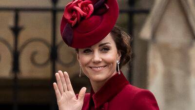 Catherine, Duchess of Cambridge, in a red Catherine Walker coat attends the Commonwealth Day Service 2020 at Westminster Abbey on March 9, 2020. Getty Images