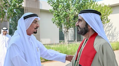Sheikh Mohammed meets Sheikh Humaid bin Rashid Al Nuaimi, Ruler of Ajman, in December 2022. Photo: Dubai Media Office