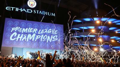 Celebrations for Manchester City's Premier League title win at the team's Etihad Stadium. Reuters/Phil Noble