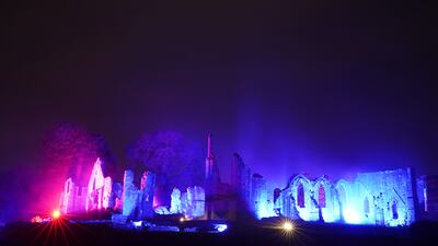 'Solitiude' by Kari Kola, lighting up Finchale Priory during Lumiere Durham. PA